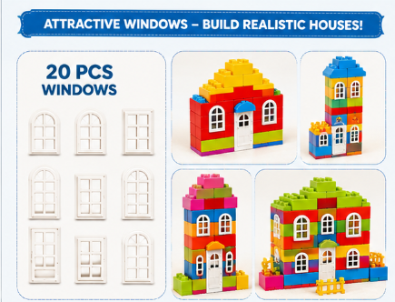 House Home Building Blocks - 72Pcs(Block) + 20pcs(Window) Mega Jumbo Blocks with Attractive Windows and Smooth Rounded Edges, Building Blocks Toys Games for Kids, Best Gift (Multicolor)