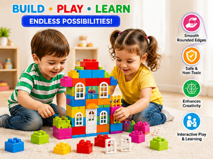House Home Building Blocks - 72Pcs(Block) + 20pcs(Window) Mega Jumbo Blocks with Attractive Windows and Smooth Rounded Edges, Building Blocks Toys Games for Kids, Best Gift (Multicolor)
